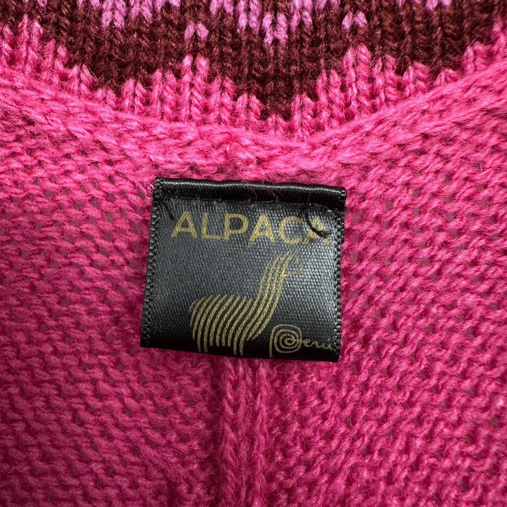 Alpaca Poncho Sweater Women One Size Fringe Made in Peru Nomadic Boho Artsy Pink - Picture 8 of 10